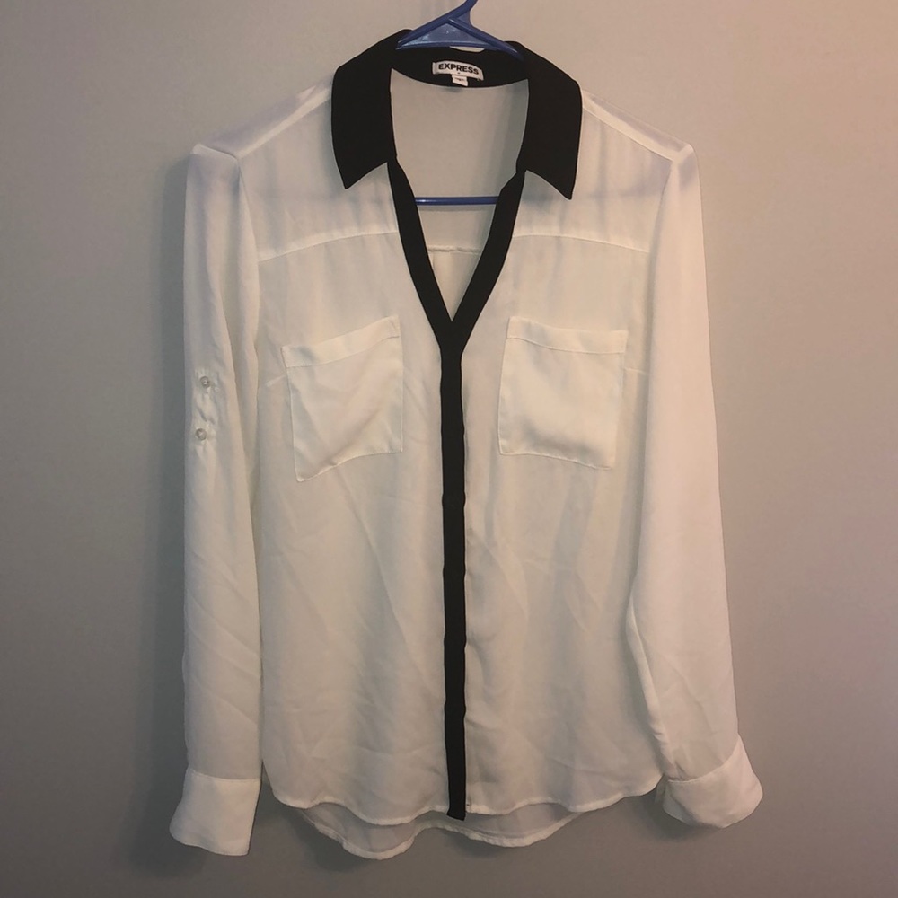 White and black button up blouse